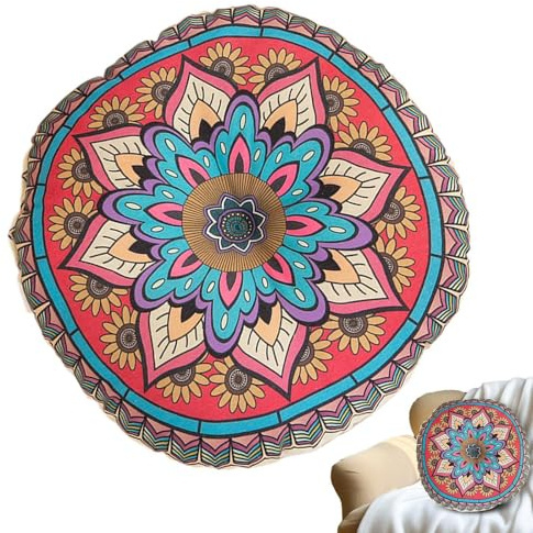Boho rund kudde för sovrum, meditationskudde för sittande, tjock rund sittkudde, 40 x 40 cm stolkudde, dubbelsidig tatami-kudde, bohemisk kudde för heminredning, mjuk rund stolsmatta