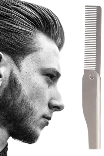 Hogvinnatil Pettine pieghevole | Pettine in acciaio inox per acconciatura e scultura | Spazzola per capelli tascabile da uomo, piastra per capelli per la cura quotidiana dello styling, della barba o