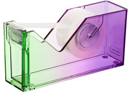 Idena 11362 - Klebefilmabroller mit Metallmesser, inkl. 1 Klebefilm, Klebebandabroller in Lila-Grün, Größe ca. 12,6 x 3,6 x 6,2 cm, geeignet für Schule und Büro