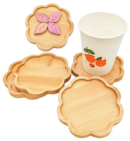 4PCS Bamboo Mosaic Coasters, Blank Base Trays for Crafts DIY Mosaic Supplies, Drinking Cup Coaster, Plant Coaster, Art Plate (Eight-petal shape)