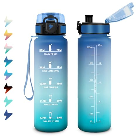 Vattenflaska för barn 500 ml, med filter, vattenflaska för kolsyra, läckagesäker, motiverande vattenflaska med tidsmarkering, sportflaska för fitness, camping, cykel, vandring, yoga