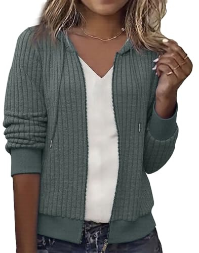 Yeenily Hoodie Damen Sweatshirt Sweatjacke Damen Zip Up Langarm Kapuzenpullover Mit Kapuze Pullover Casual DüNne Jacke (Armee Grün, M)