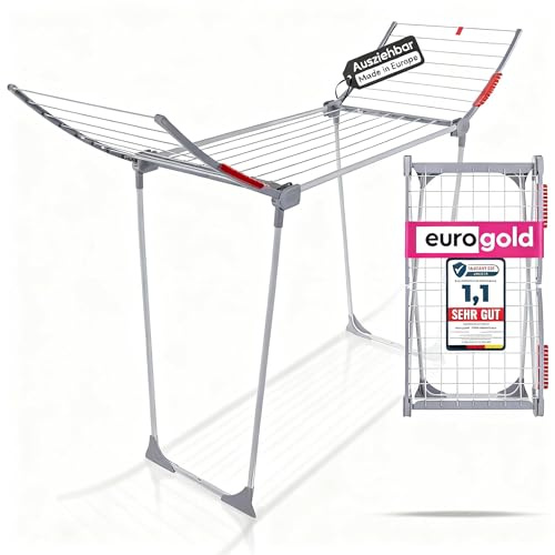 EUROGOLD Wäscheständer klappbar [18M TROCKENLÄNGE] - Premium Trockner Extra Stabiler Wäschetrockner platzsparend - Wäscheständer Balkon/Garten (Weiß)