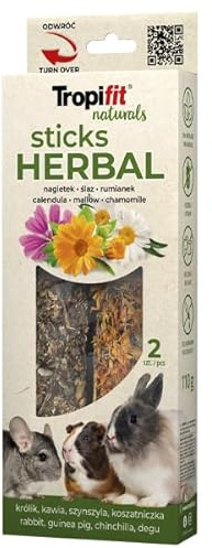 TROPIFIT NATURALS STICKS HERBAL 110G | Pallone alle Erbe Naturali al 100% per Coniglio, Caffè, Chinchilla, Biscotti | Snack sano con calendula, camomilla e dente di leone | Senza cereali, zucchero