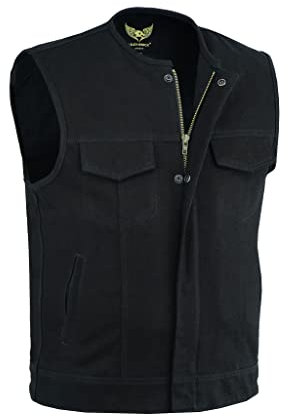 Leatherick Herren SOA Jeanskragen Motorradweste mit tiefen Taschen schwarz 4XL