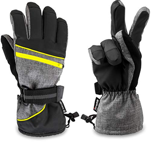SUN CUBE Ski Gloves for Men Women, Waterproof Thermal Winter Snow, Yellow M