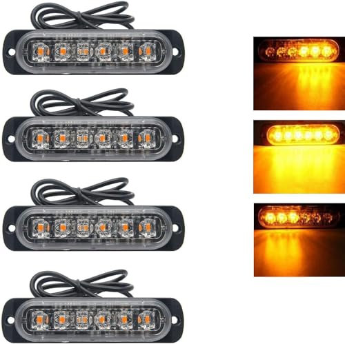 Willpower 4 pièces 18 W 6 LED Mince Ambre Jaune Flash stroboscopique Barre de Flash Voiture Camion Signal d'urgence feu de stationnement Lampe 12-24 V