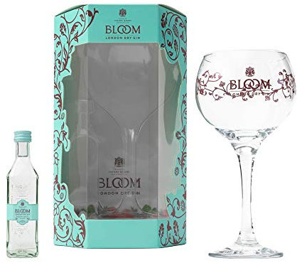 Bloom Gin Gift Set - Official Bloom London Dry Gin Set, 5cl Alcohol Miniature, Balloon Gin Glass - Bloom London Dry Flavoured Gin with Floral Citrus Botanicals - Birthday Gin Gifts for Women and Men