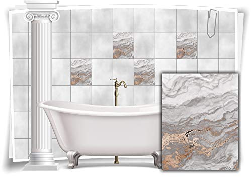 Medianlux Fliesen-Aufkleber Folie Marmor Öl Ölfarben Abstrakt Grau Gold Bad WC Deko Küche, 12 Stück, 15x20cm m23m71h-139148