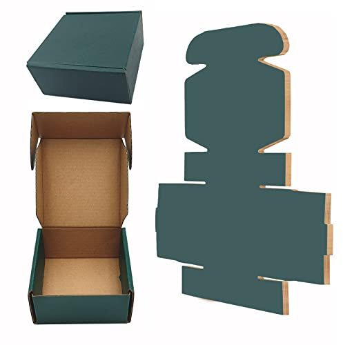 25 Pack Corrugated Packaging Box Mailers Shipping, Green Recyclable Cardboard Small Gift Mailer Boxes for Shipping Packaging Craft Gifts Giving Products (4x4x2 inch, Green)