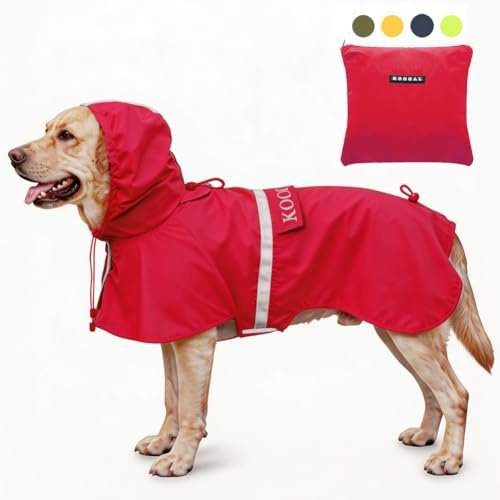 KOOGAL Imperméables pour Chiens avec Capuchon Impermeable Chien, Manteau Chien Imperméable, ultraléger et aéré avec Bandes réfléchissantes pour Chiens Moyens à Grands (Rouge, 4XL)