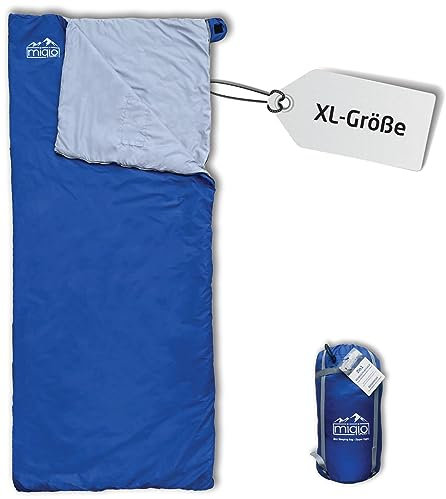 MIQIO® 2in1 Großer XL Sommer Schlafsack für Erwachsene | Kompressionssack für kleines Packmaß | Für Camping, Outdoor, Festivals | Deckenschlafsack und XL Reisedecke in einem | Koppelbar