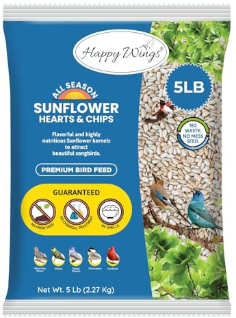Happy Wings 5LB Sunflower Heart & Chips (Kernels) Bird Food, No Waste