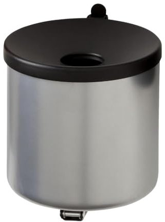 PROREGAL Runder Sicherheits-Wandaschenbecher mit Kippvorrichtung | 2 Liter, HxØ 16x16cm | Metall | Silber mit schwarzem Deckel