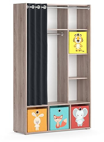 Vicco Armoire pour Enfants Luigi, Sonoma, 105.8x178.1cm avec boîtes Pliantes (Multicolores), combinable avec d'autres Meubles de la série Luigi