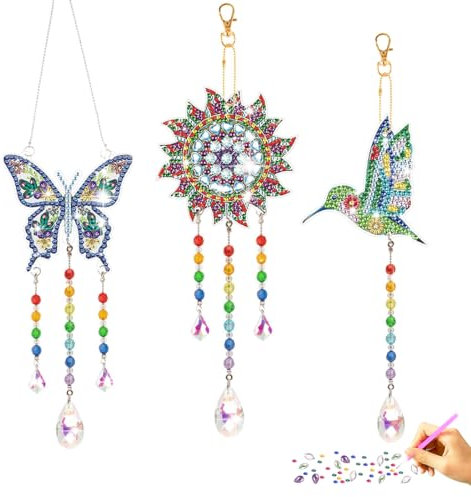 Diamond Painting Sonnenfänger Windspiel Kinder, Diamant Malerei Hängender Ornament Fensterdeko mit Kristall Anhänger, DIY Basteln Erwachsene für Anfänger, Bastelset Kinder Geschenke für Mädchen