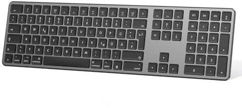 OMOTON Bluetooth Tastatur für Mac(MacBook/MacBook Air/MacBook Pro/iMac/iMac Pro/Mac Pro), wiederaufladbare kabellose, für Mac OS mit 3 Bluetooth Kanälen, QWERTZ DE-Layout,Plastik