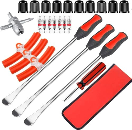 39Pcs Reifenheber Reifen Montiereisen Montierhebel Werkzeug Set, 3 Reifen Hebel Werkzeug Löffel, 3 Rad Felge Protektoren Tool Kits, Montierhebel Werkzeug Kit mit Felgenschützer Ventilkappen