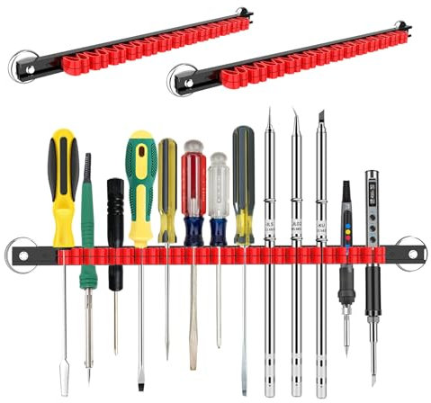 3-H Supporto magnetico per cacciaviti, barra magnetica per attrezzi, salvaspazio, per officina, garage, casa, adatta fino a 13 cacciaviti, 35,5 cm (2 rossi)