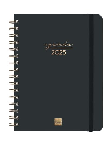 Finocam - Agenda Espiral Alma 2025 Semana Vista Horizontal Enero 2025 - Diciembre 2025 (12 meses) Negro Catalán