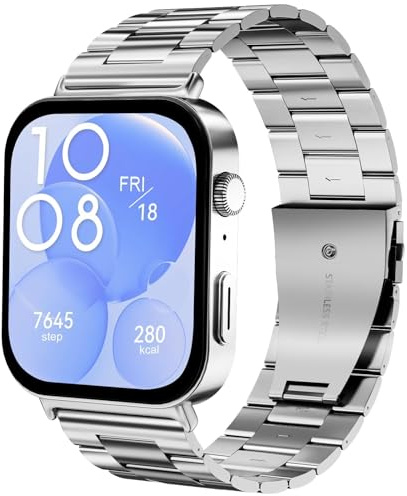 Hexasider metallarmband kompatibla med Huawei Watch Fit 3-armband, rostfritt stål ersättningsarmband för Huawei Watch Fit 3, klockarmband för kvinnor och män