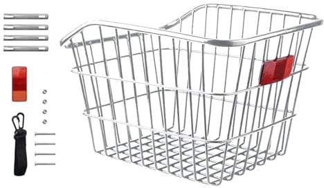 Estante trasero de metal para bicicleta, cesta trasera con estante de marco para carga y mochilas escolares, cesta de almacenamiento grande para mochilas y sombreros duros, y seguro, ideal para