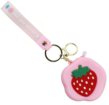 AfitLulu Monedero Mujer de Silicona con Llavero y Correa de Mano, Forma de Flor Billetera con Cremallera, Portátil Carteras de Mujer para Monedas, Auriculares, Anillos, Llaves (Rosa)