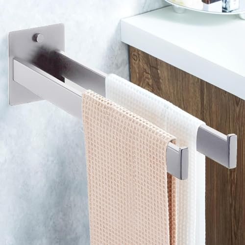 Porta Asciugamani Bagno Da Parete 40cm, Portasciugamani senza foratura, 2 in 1, in acciaio inox, da parete con aste doppie, per bagno, camera da letto, cucina (argento)