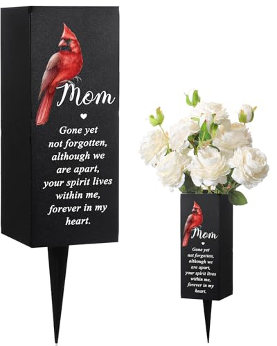 Hushee Decoraciones para tumbas para cementerio, jarrón cardenal, soporte de flores para tumbas, jarrón de flores cardenales para tumbas, soporte de flores funerarias de metal, regalos conmemorativos
