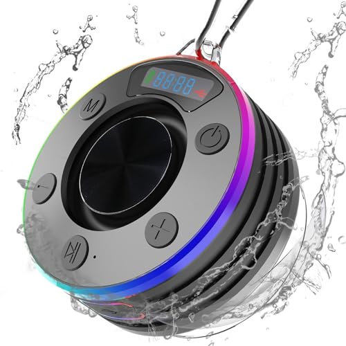 Enceinte Bluetooth Mini-Portable à Lumières LED Colorées IP7 Etanche, 360° Stéréo avec Appel, Radio FM pour Soirées Plage, Randonnée