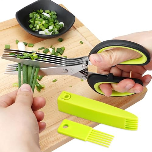 Tijeras para cortar hierbas, 5 capas, tijeras de corte de hierbas, con cubierta de seguridad, tijeras de carne para cortar el clima de la carne, lavavajillas afilado, dispositivo de cocina seguro