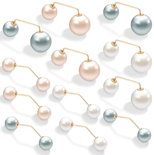 12 Stück Faux Perlen Brosche Ausschnitt Verkleinern Damen Künstliche Perlen Brosche Wäscheklammern Schal Cardigan Clip für Cardigan Kragen Perle Cardigan-Brosche Sweater Shawl Clip