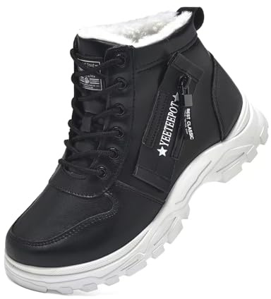 Yeeteepot Bottes Femme Hiver Fourrée Chaude Bottines Antidérapant Neige Chaussures Extérieur Confortable Bottes Décontracté Lacet Courte Bottines Noir Blanc 38 EU = 39 CN