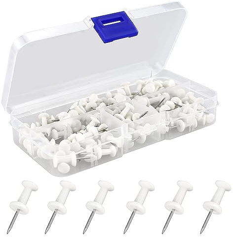 100 Vita Plaststift med Stålbuggar, Huvudbuggar & Häftstift för Korkbräda, Kort, Affischer och Anteckningar