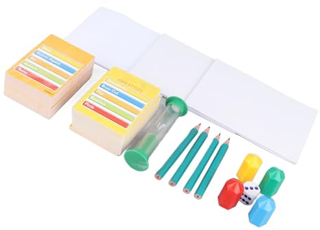 SUPYINI Jeu de société Pictionary avec Jeu de Dés, Cartes, Crayons et Verre de Sable pour Un Jeu Amusant et Portable