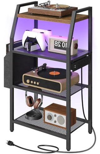 MAHANCRIS Game Console Shelf, Gaming Console Stand with Outlet & LED Lights