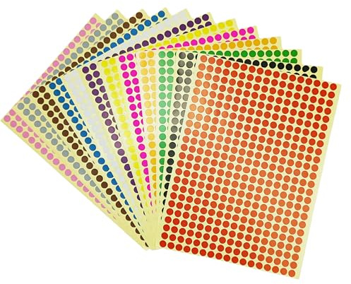 Forever bene 14688 Pezzi Bollini Adesivi Colorati 6mm - Etichette Adesive Rotonde in 12 Colori, Piccoli Adesivi Tondi per Inventario, Mappe, Controllo Qualità e Ufficio, Organizzazione