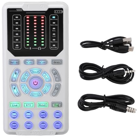 Sxhlseller Portable Voice Changer Ljudkort, 16 Lägen med Tonhöjdsjustering, 10-nivå Finjustering och 8 Ljudeffekter, Plug and Play Audio Voice Modifier för Spel, Samtal och Livestreaming