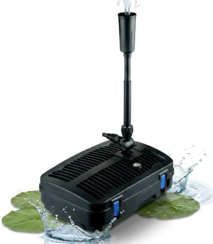 TEICHER Teichpumpe mit Filter und UV Lampe – All-in-One Teichfilter mit UV Lampe Pumpe UVC Klärer | 1000 L/h 9W | inkl. 3 Fontänenaufsätze für Teichfilteranlage