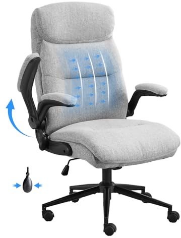 Karl home Ergonomic Office Desk Chair with Inflatable Lumbar(Grey) | Padded Flip-Up Arms & Rocking, Office Chair with Double Layer Cushion & Unique Waterfall Edge &360° Wheel for Work, Study