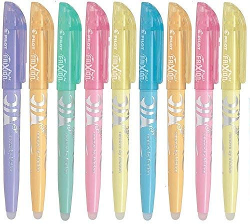 Pilot Frixion Light Pastell 9er Set Textmarker mit Frixion Radierer weiß 9er Set soft pastell | sortiert