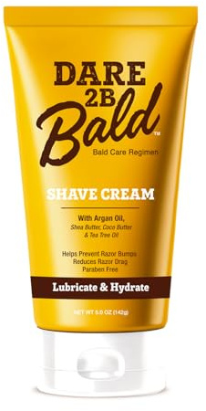 Dare 2B Bald Shaving Cream for Sensitive Skin Men | Natural Shaving Cream with Argan Oil, Shea Butter, Cocoa Butter & Tea Tree Oil | Bald Head Shave Lotion | Rich Hydration and Moisture - 5.0 OZ