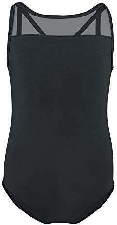 Soudittur Ballet Leotards for Girls Sleeveless Cotton Tank Tops Mesh for Dance Costumes Gymnastics Dancewear Black for Age 10-11