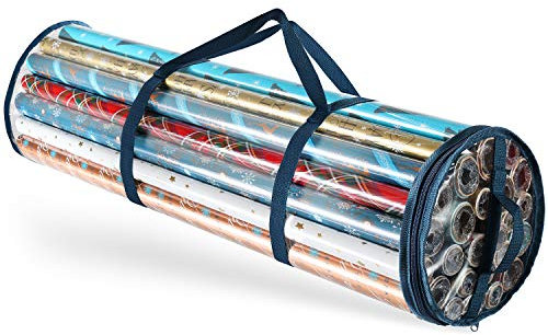 Hearth & Harbor Geschenkpapier-Aufbewahrungsbehälter – transparenter Geschenkpapierhalter für bis zu 14 Rollen à 101,6 cm – reißfeste Geschenkverpackung Organizer –