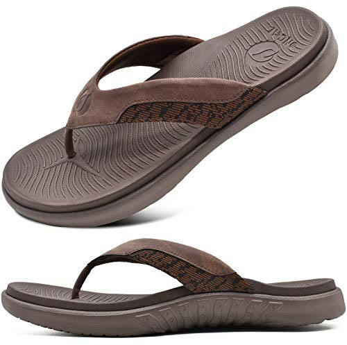 ONCAI Chanclas para Hombre, Sandalias Ortopédicas con Punta de Cuero para la Playa de Verano para Hombre, Chanclas Deportivas con Soporte para arco, Pantuflas Suela de Espuma para Yoga Marrón EU 47