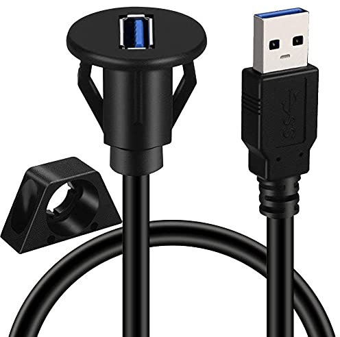 Herfair USB Panel Flush Mount Cable - 1 Meter Extension Lead USB 3.0 Cable with Dash Mount, Male to Female 12V USB A Panel Socket for Car, Boat, Motorcycle, Truck, etc (Small port 1M)