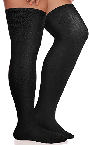Geyoga Women Plus Size Thigh High Socks Extra Long over The Knee Socks Black Knee High Tights Soft Thermal Leg Warmers Boot Stockings