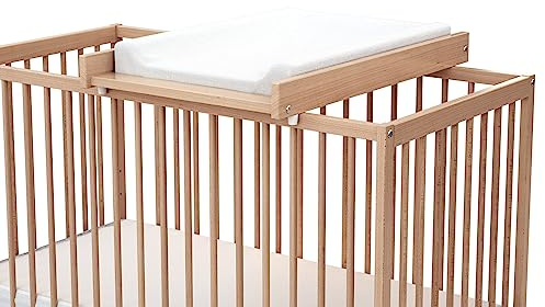 AT4 - Grand plan à langer ESSENTIEL Hêtre verni pour lit bébé en bois ESSENTIEL pour 60 x 120 et 70x140 cm | Dimensions (L x l x H) : 82,5 x 54 x 12 cm