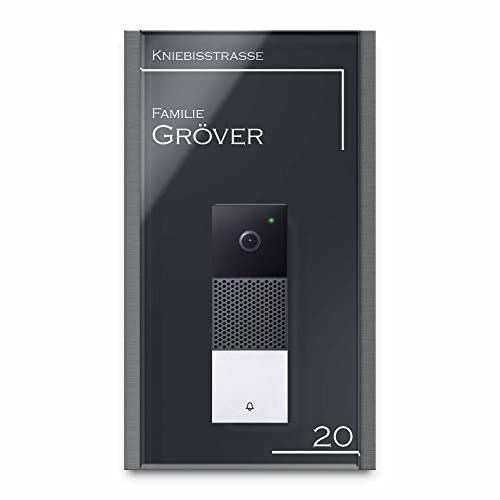 Modernes Klingel Schild für smarte Videotürklingel Netatmo - personalisiertes Türschild aus Edelstahl & Acrylglas | kompatibel mit Video Funk Klingel - Türklingel Funkklingel Zubehör (16x28 cm)