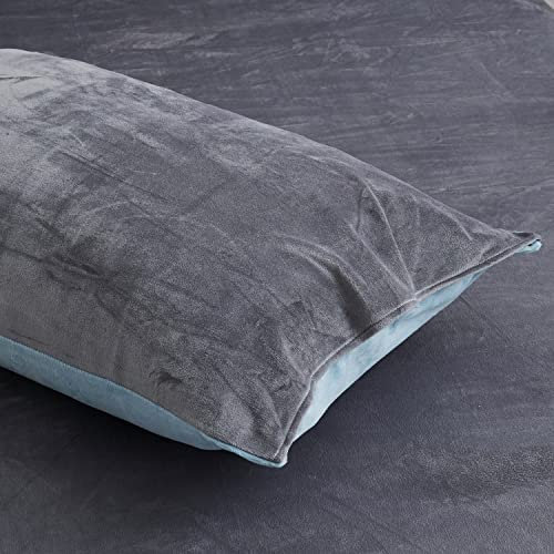 Fleece Kissenbezüge 40 x 80 2er Set Hellblau Blau Grau Plüsch Winter Flauschig Uni Kissenhülle Flanell Microfaser Fleece Warme Kissenbezug im Umschlagstil